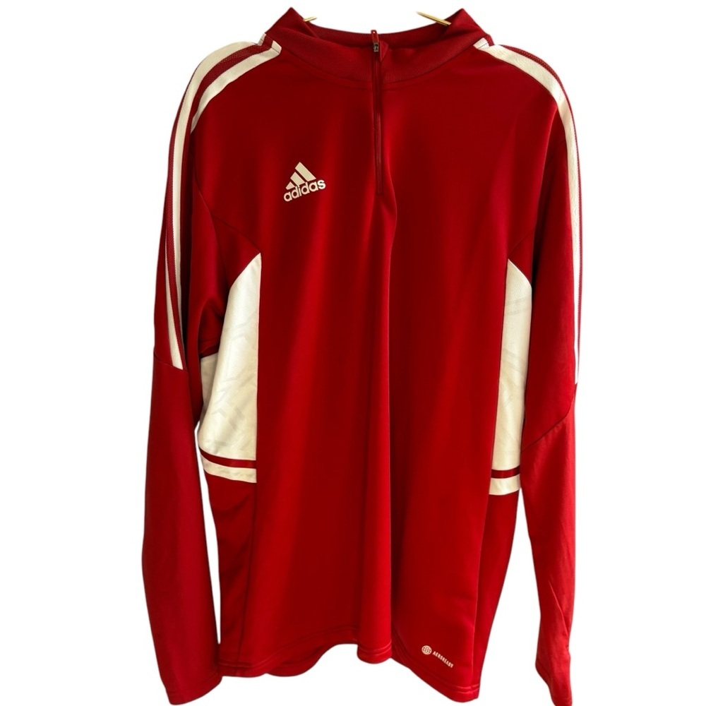 Adidas Men’s Soccer 1/4 zip. XL. Aeroready moisture wicking fabric. Red/white